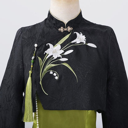 Pearl Dress Pieces Tassel Embroidery Top Two Vintage Flower