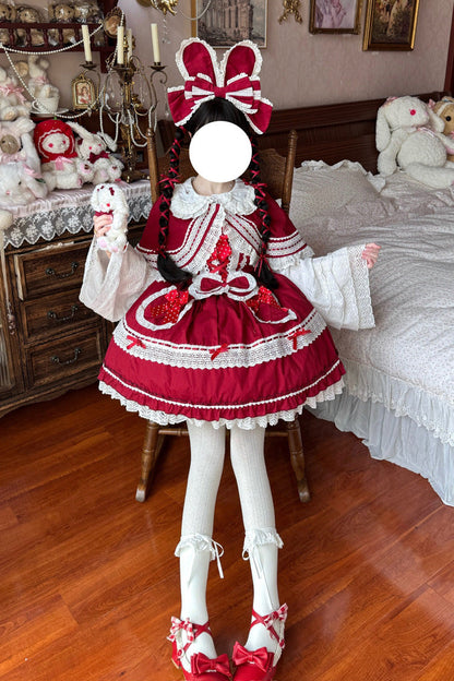 Bobo Bunny Doll Printed Ruffled Bow Lace-Up Sweet Lolita JSK