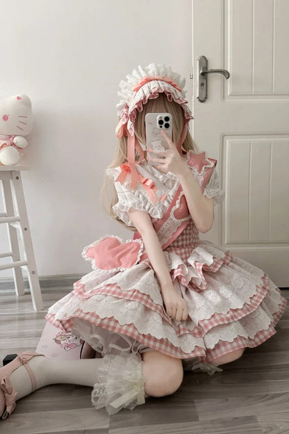 Rose Star Grant Angel Triple Layer Print Ruffle Sweet Lolita Dress