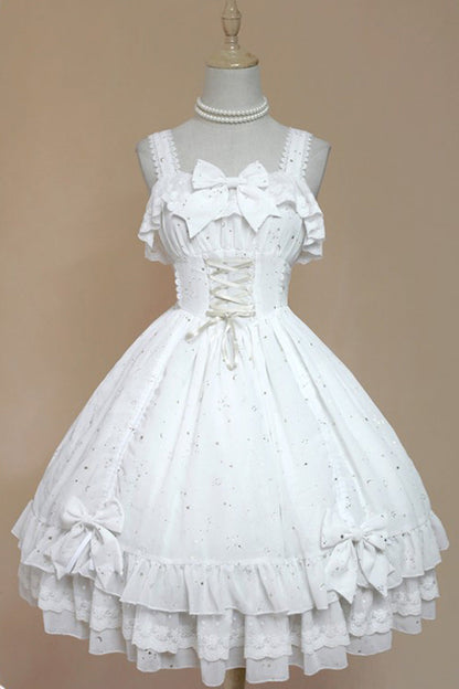 Gothic Lolita Wishing Stars Double-Layered Ruffle Lace-Up JSK Dress