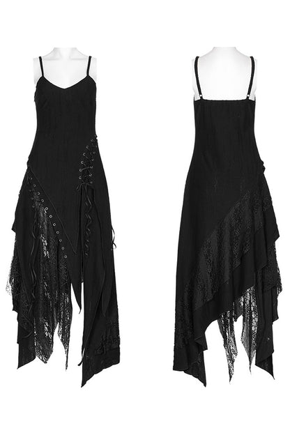 Asymmetric Punk Dress with Mesh and Stitching