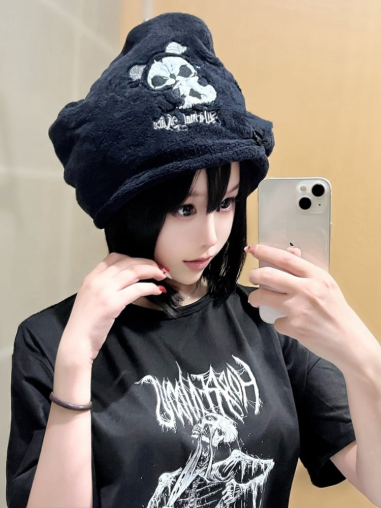 Black and White Grim Reaper Gothic Hair Drying Wrap Towel
