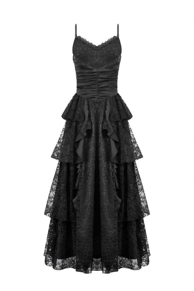 Ruched Lace Gothic Maxi Slip Dress for Weddings