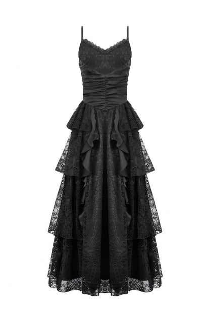 Ruched Lace Gothic Maxi Slip Dress for Weddings