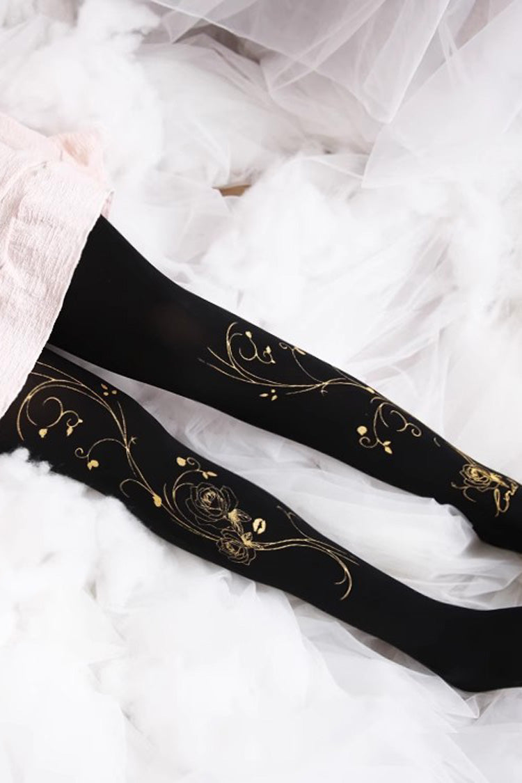 Sweet Lolita Sheer Tights with Metallic Foil Print in 13 Variants