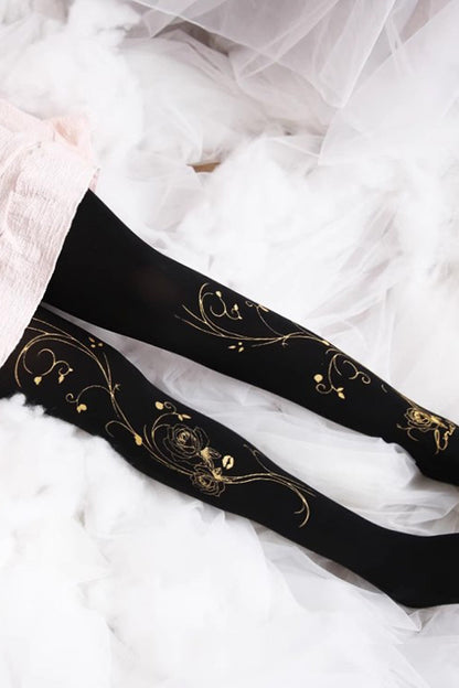 Sweet Lolita Sheer Tights with Metallic Foil Print in 13 Variants