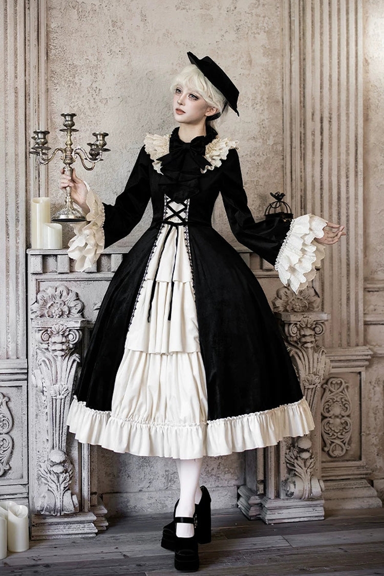 Letters and Poems Nutcracker Box Long Sleeves Ruffled Open-Front Bow Lace-Up Gothic Lolita Dress