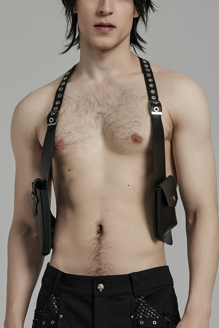 Steampunk Men's Vest Bag with Faux Leather Straps