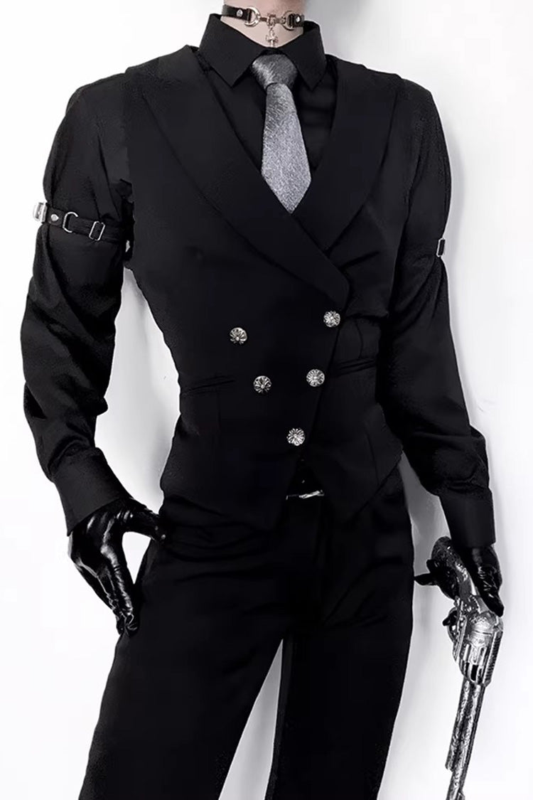 Silver Button Waist-Cinching Ouji Vest