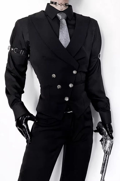 Silver Button Waist-Cinching Ouji Vest