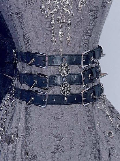 Black Studs Skeleton Layered Waist Belt