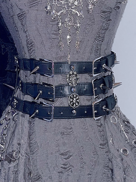 Black Studs Skeleton Layered Waist Belt
