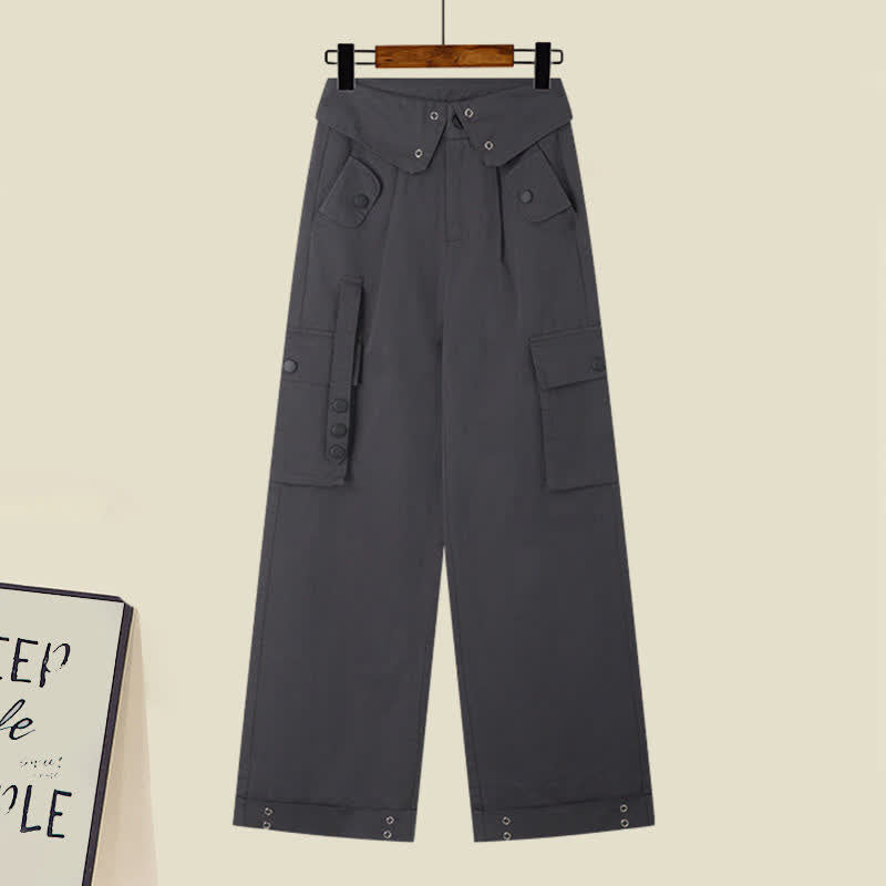 Cross Hoodie Top Crop Chic Pockets Cargo Tank Pants