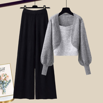 Collar Wide Casual Sqaure Sweater Colorblock Pants Leg