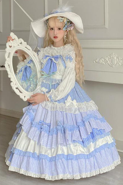 Purple Ruffled JSK Dress Sweet Lolita Bowknot Tiered - Altfashion Shop