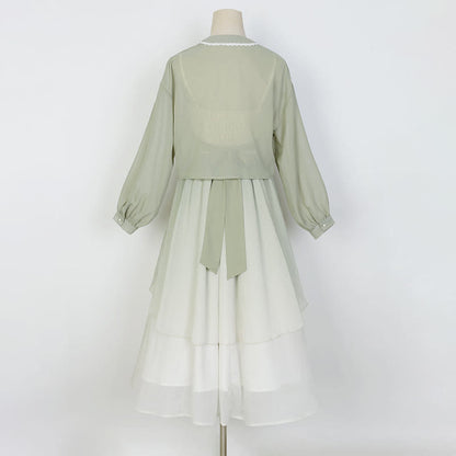 Sweet Orchid Embroidery Cardigan Slip Dress