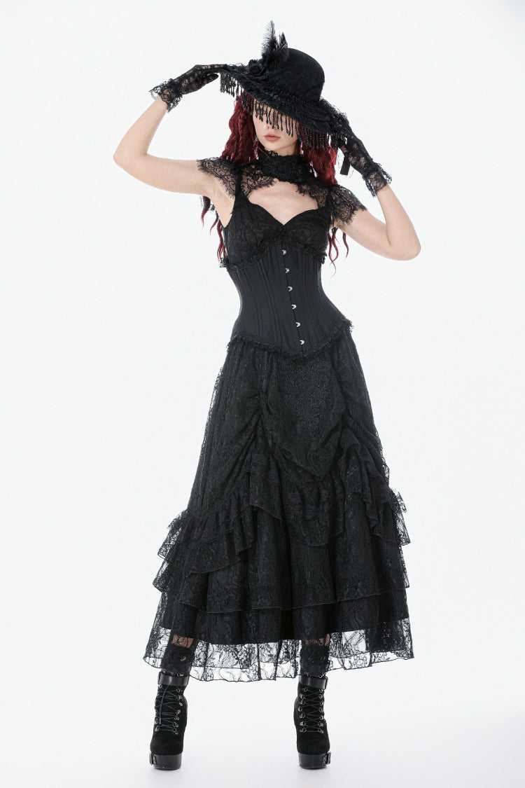 Underbust Corset with Lace-Up and Asymmetric Hem - NoirEdge
