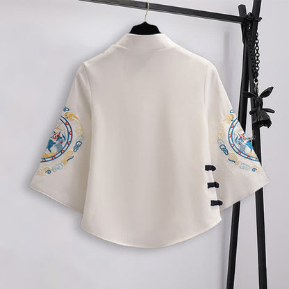 Elegant Shirt Deer Embroidery Buckle Skirt