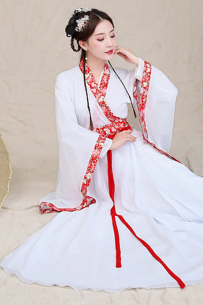 Ivory Embroidered Neckline Wide Sleeve Sweet Hanfu Dress