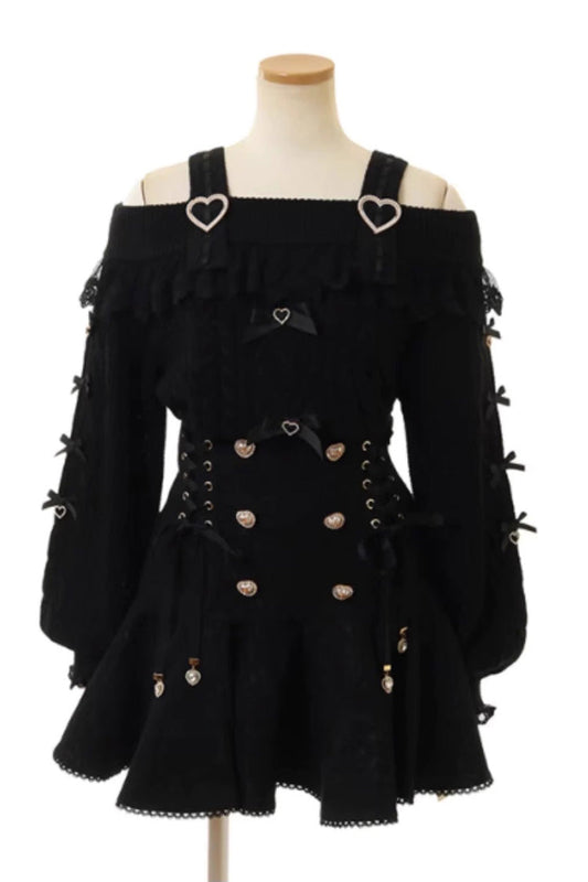 Japanese Bowknot Double Breasted Lace-Up Sweet Jirai Kei Skirt
