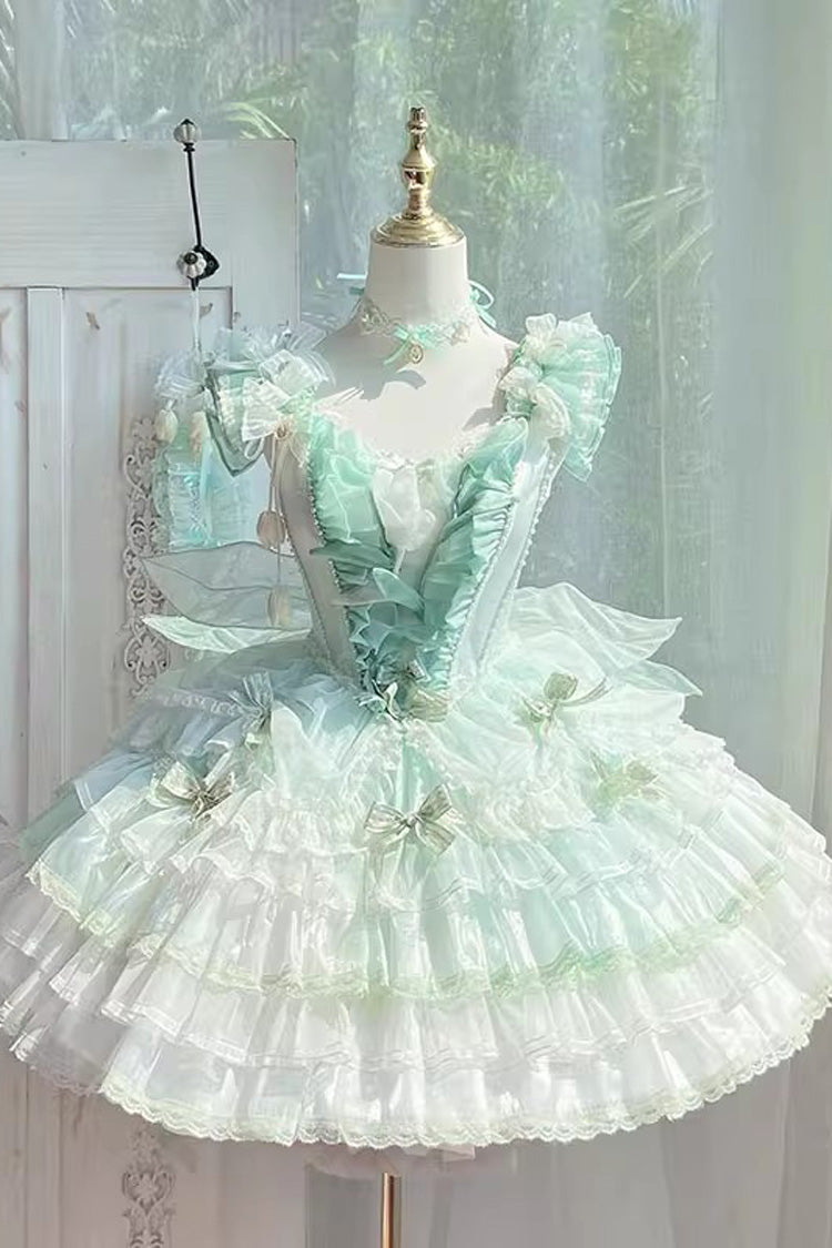 Emerald Layered Lace Bowknot Lolita JSK - Tulip Wind Chime