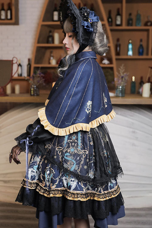 Black Gothic Lolita OP Dress with Lace Ruffled Long Sleeves