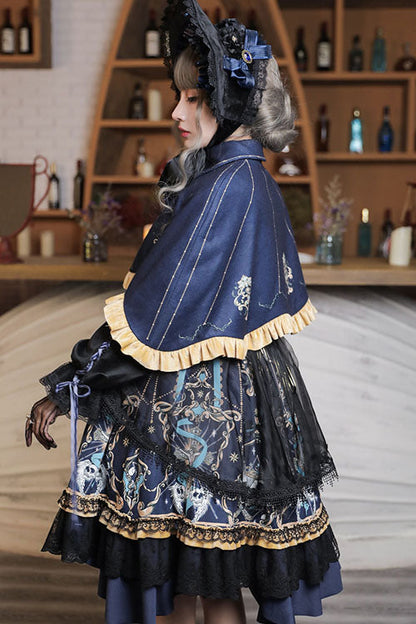 Black Gothic Lolita OP Dress with Lace Ruffled Long Sleeves