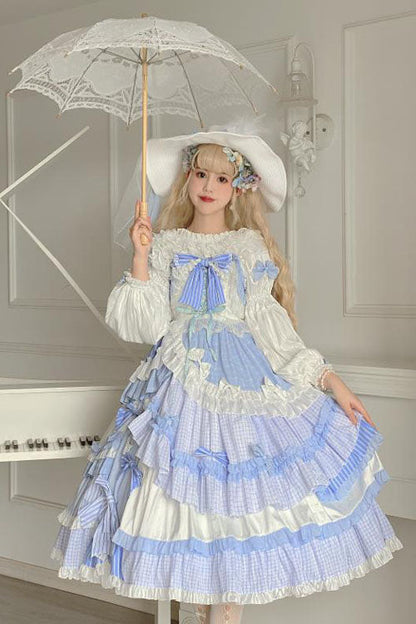 Purple Ruffled JSK Dress Sweet Lolita Bowknot Tiered - Altfashion Shop