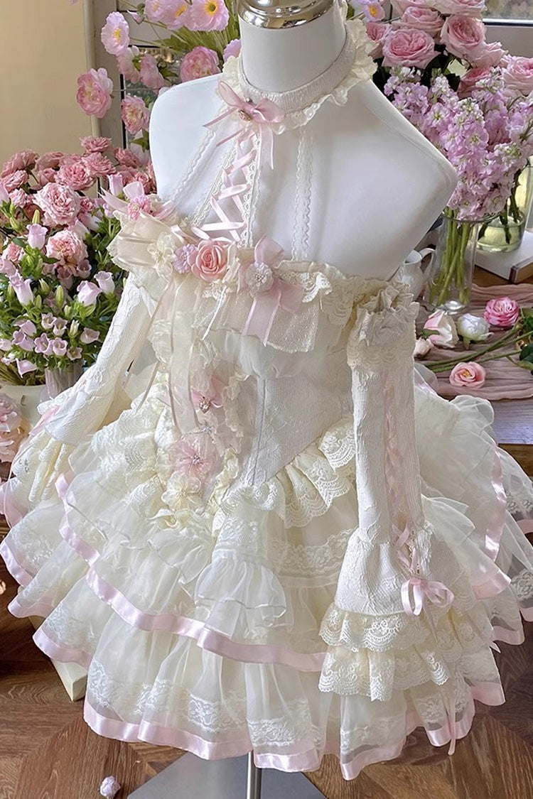 Floral Ballet Halterneck Layered Ruffled Lace Sweet Gown