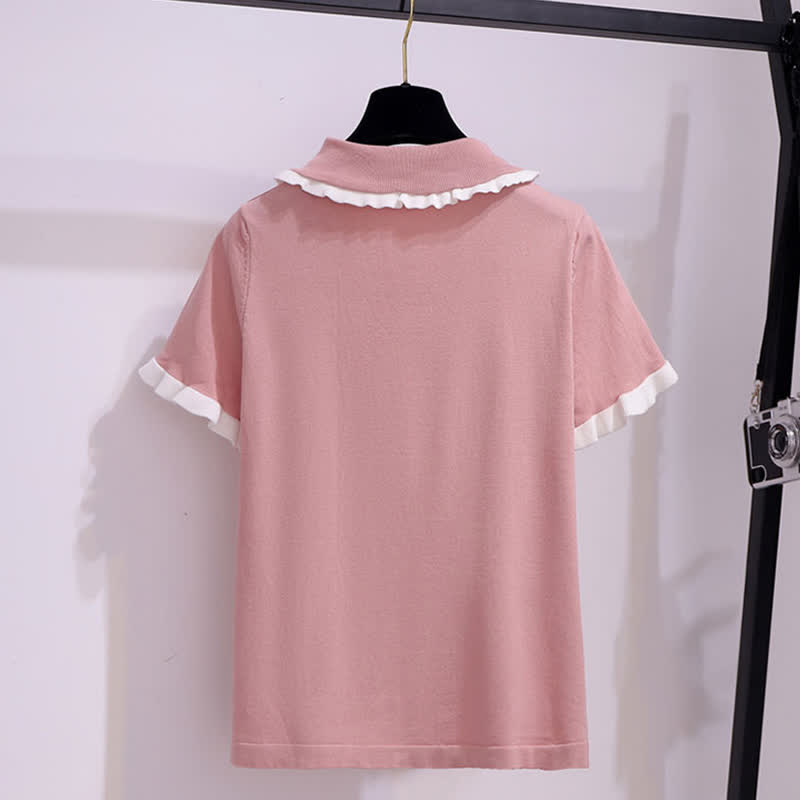 High T-Shirt Denim Skirt Bowknot Waist Knitted