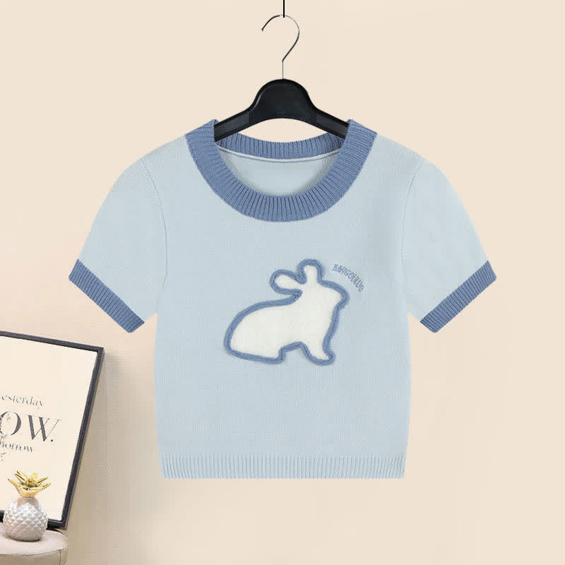 Knit Pattern Pants T-Shirt Blue Rabbit Cargo