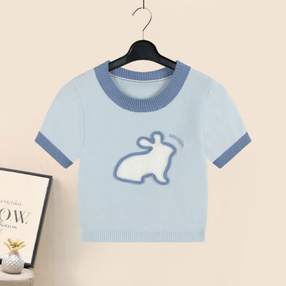 Knit Pattern Pants T-Shirt Blue Rabbit Cargo