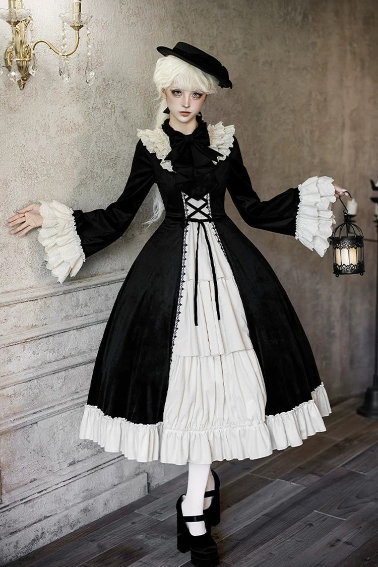 Letters and Poems Nutcracker Box Long Sleeves Ruffled Open-Front Bow Lace-Up Gothic Lolita Dress