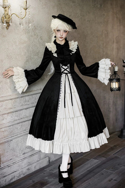 Letters and Poems Nutcracker Box Long Sleeves Ruffled Open-Front Bow Lace-Up Gothic Lolita Dress
