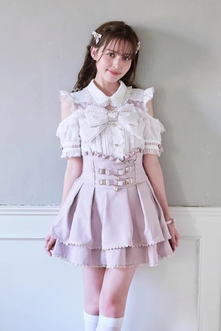 Off Shoulder Bowknot Pearl Jirai Kei Japanese Blouse