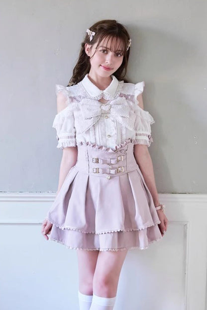 Off Shoulder Bowknot Pearl Jirai Kei Japanese Blouse