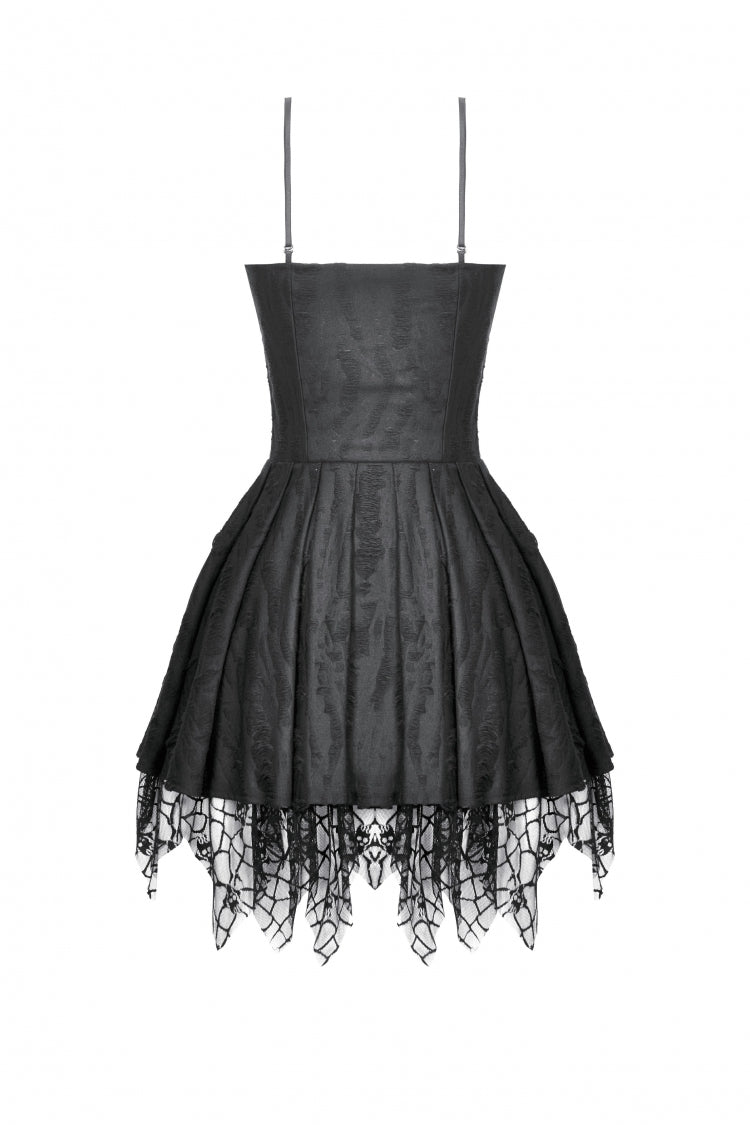 Pleated Dark Demon Slip Dress with Corset Lacing - NoirEdge