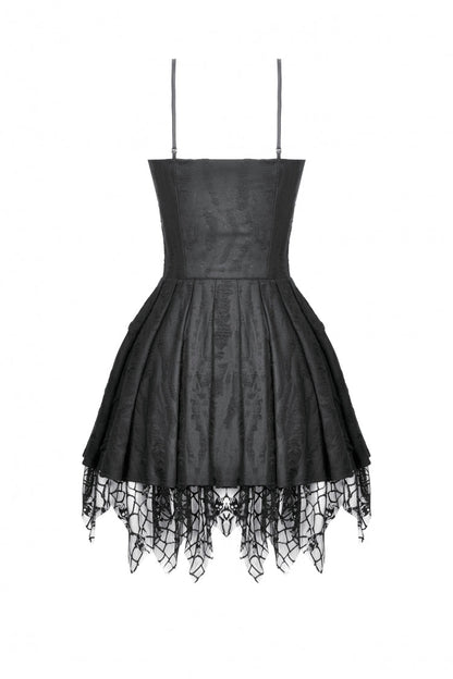 Pleated Dark Demon Slip Dress with Corset Lacing - NoirEdge