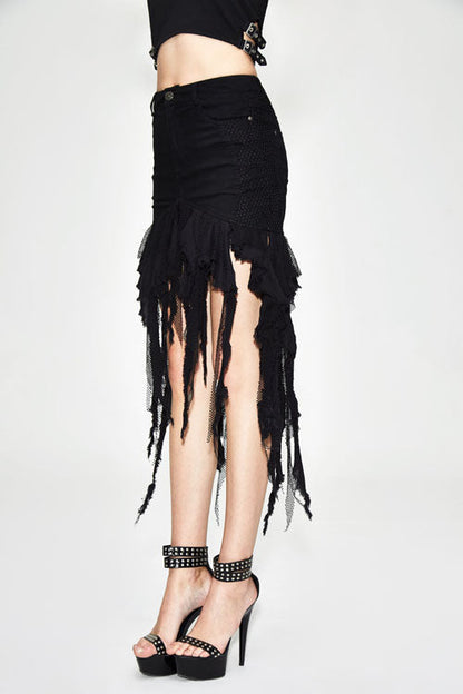 Edgy Frayed Asymmetrical Mini Skirt with Hip Cutouts