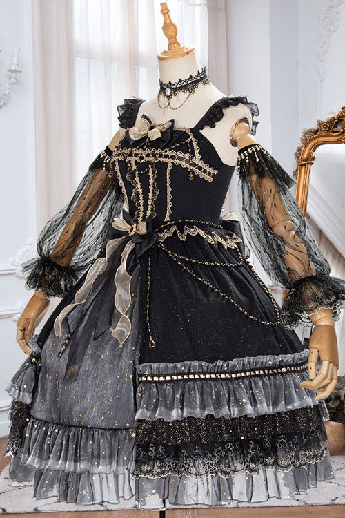 Gothic Lolita JSK Dress with Bowknot and Ruffled Cardigan