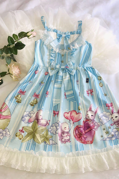 Bunny Star Paradise Sleeveless Print Ruffle Bowknot Lace Sweet Lolita Jsk Dress