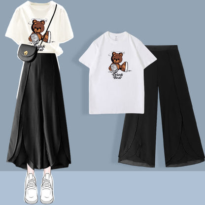 T-Shirt Set Chiffon Split Printed Pants Chic