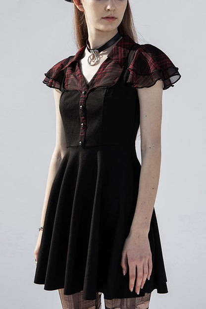 V-Neck Ruffled Chiffon Waisted Skull Punk Dress