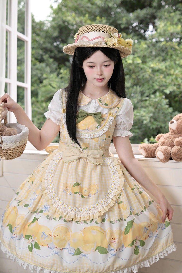 Sunny Lemon Print Ruffled Bow Lace JSK Attire
