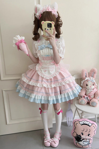 Cat-Ear Story Layered Ruffled Bowknot JSK Lolita Dress in Four Colors