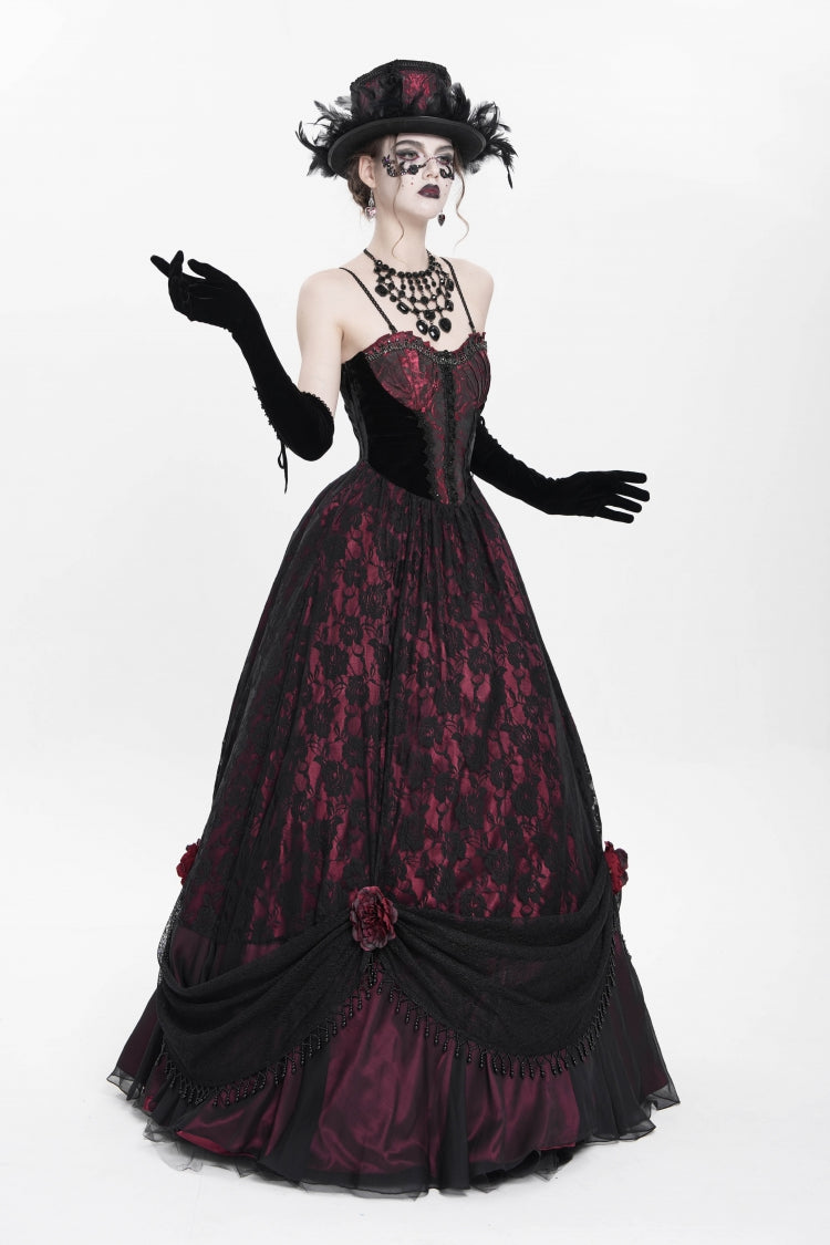 Jacquard Floral Beaded Gothic Long Slip Dress