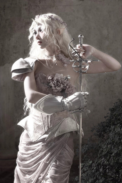 Rose Moonlight Beast Spirit Elf One Shoulder Print 3D Floral Asymmetrical Fishbone Sweet Corset
