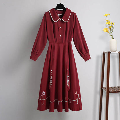 Long Sweater Lapel Red Vintage Dress Sleeve Dragon Knit