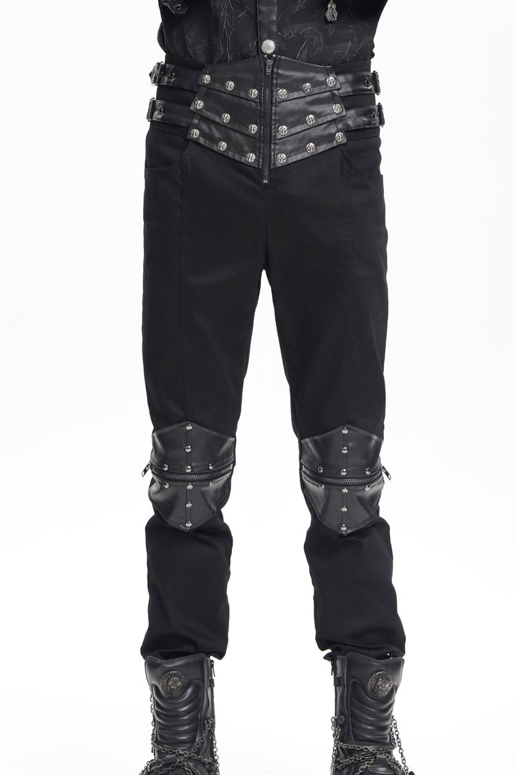Men's Gothic Pants with Studs and Buckle-Up