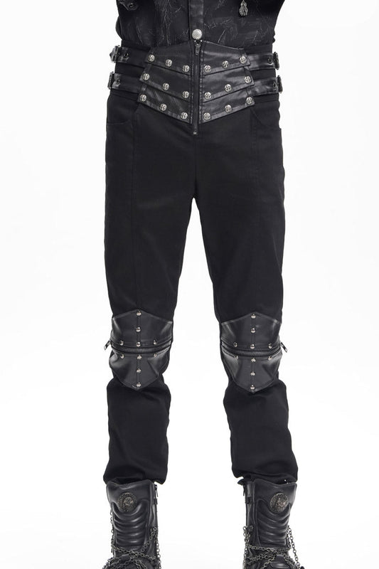 Men's Gothic Pants with Studs and Buckle-Up